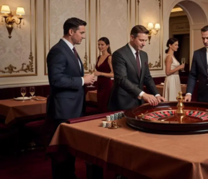 Evening roulette table set beside an elegant restaurant interior at Dish Corneer